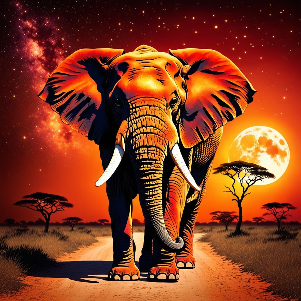 African Sunset with Elephant Silhouette