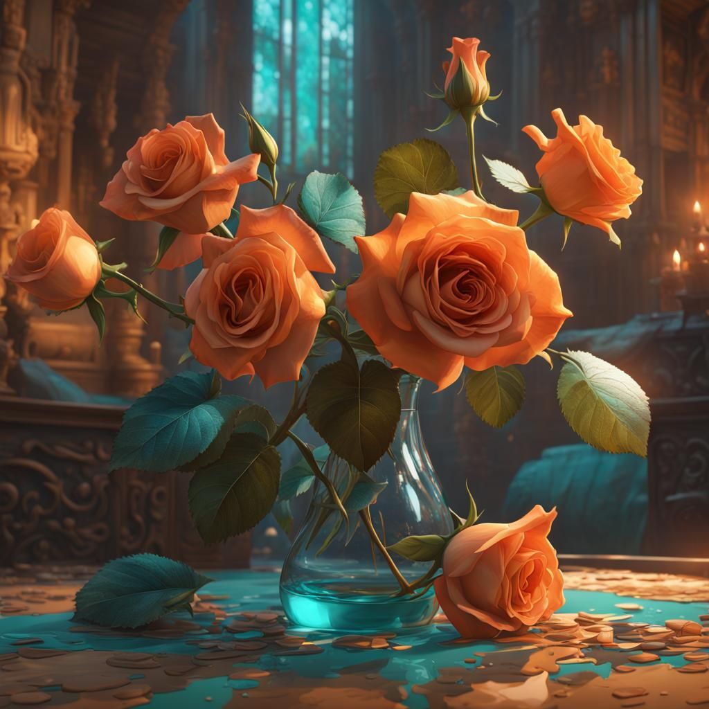 Hyperdetailed Rose with Dynamic Lighting as Digital Art