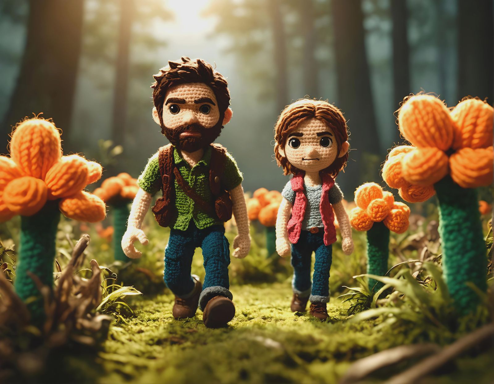 Crochet Last of Us: Joel and Ellie Fleeing Yarn Zombies