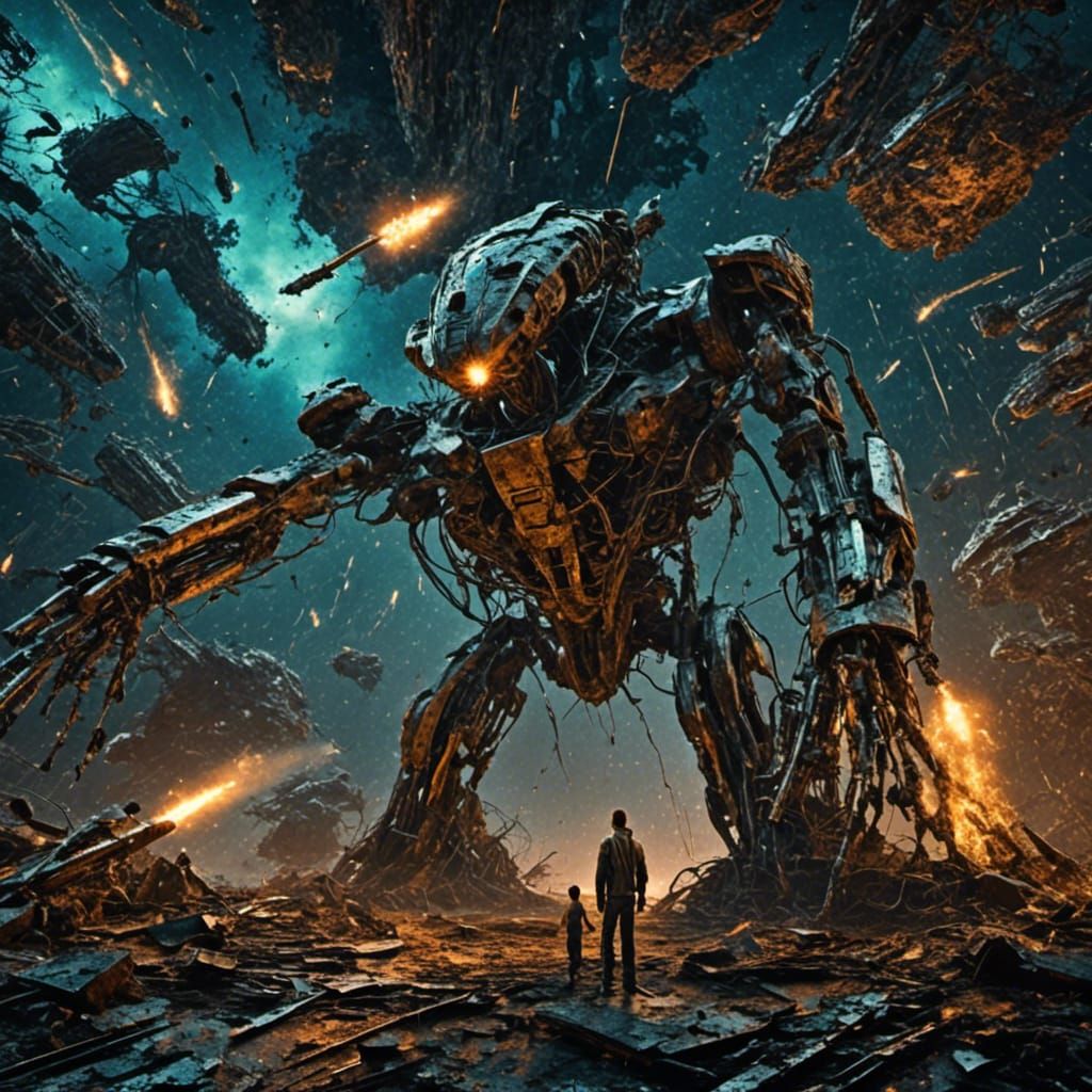 1950s Alien Invasion Movie Poster with Cybernetic Robots