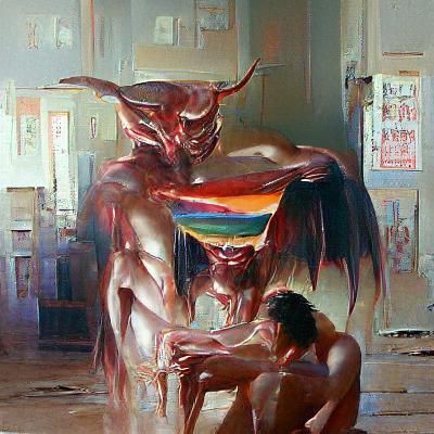Demonic Gathering in Oil Painting Style