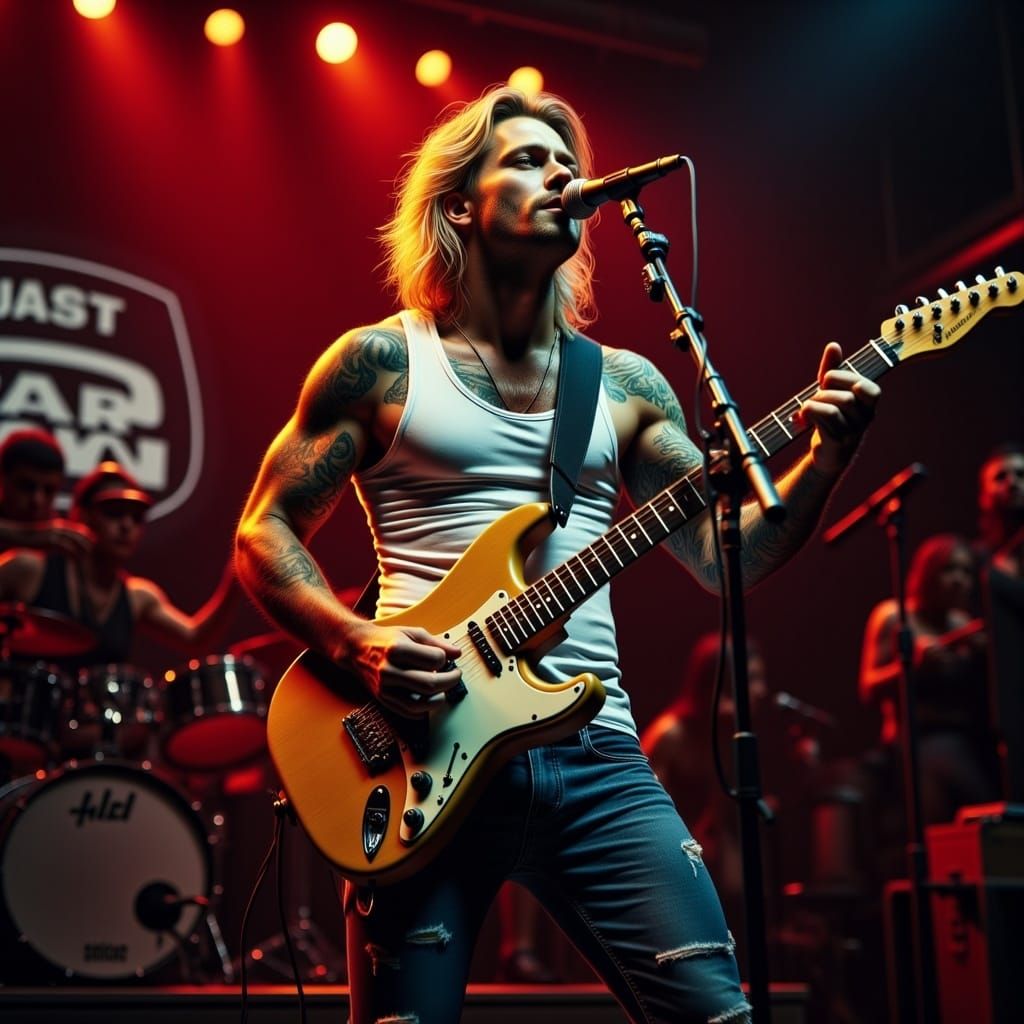 Ripped Muscular Man Singing in Dive Bar, Cinematic Style