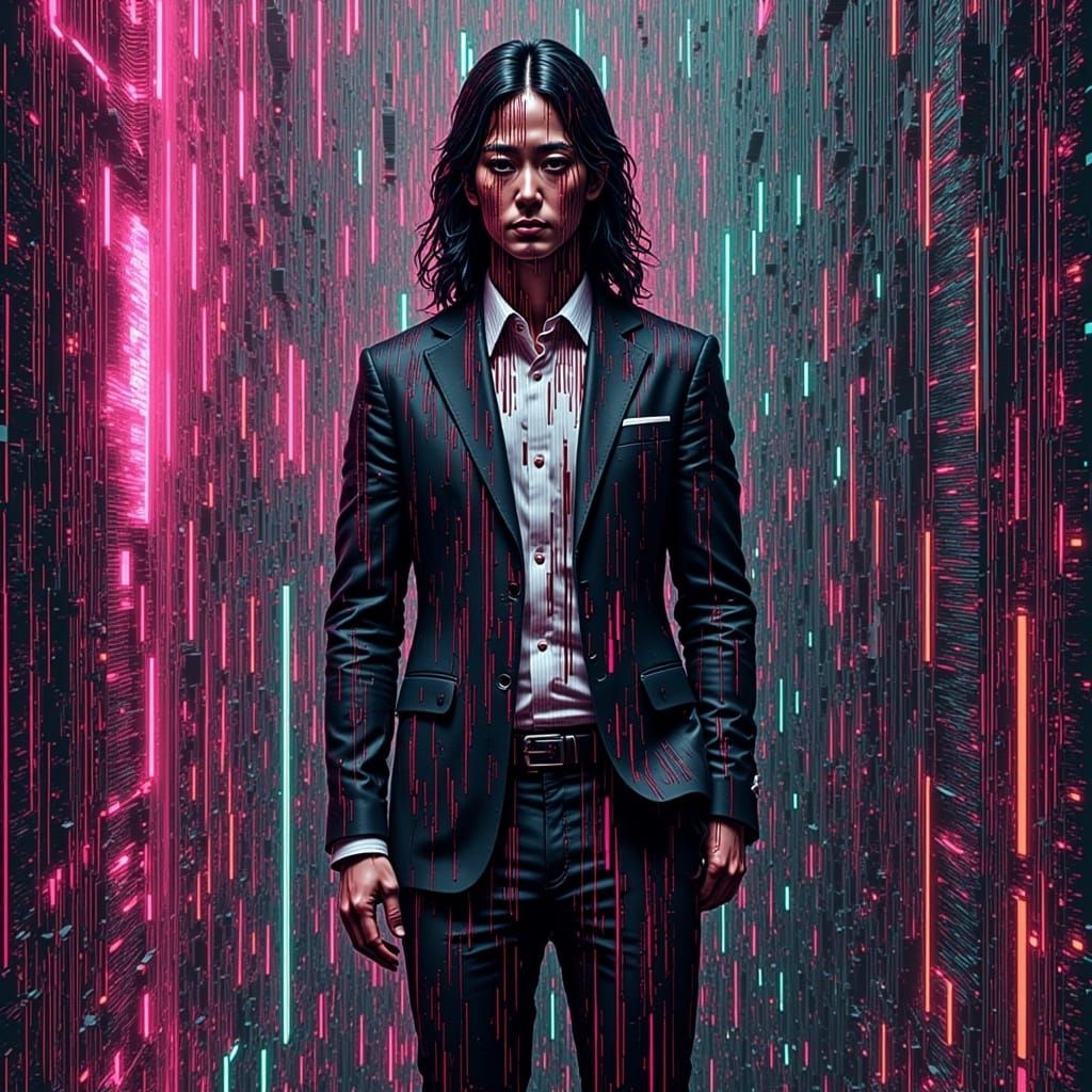 Cyberpunk Digital Hitman in Neon-Lit Etherverse