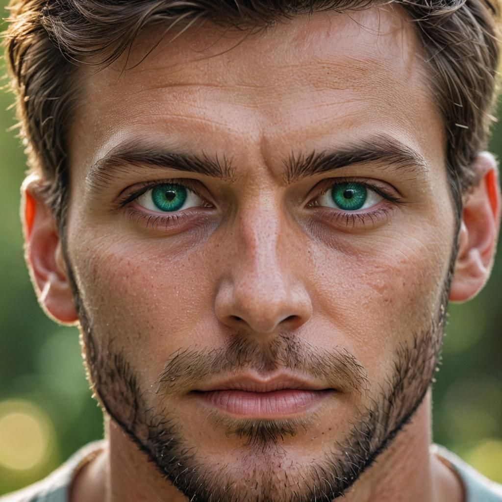 Portrait of Handsome Man with Emerald Eyes
