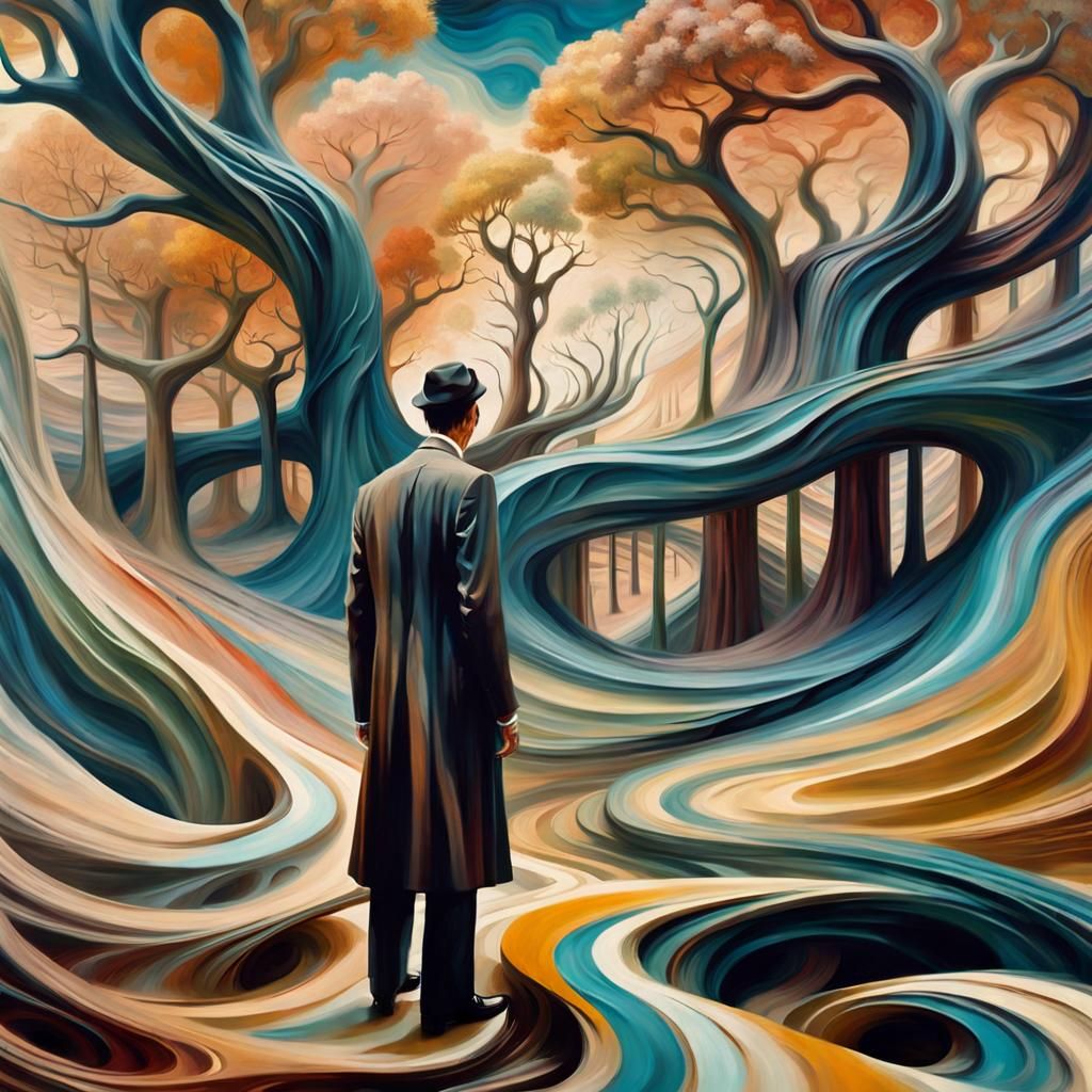 Surreal Sherlock Holmes in Dreamlike Landscape