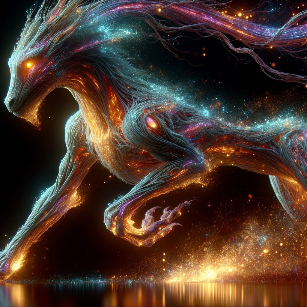 Epic Glowing Beast Racing Forward in Photorealistic Style