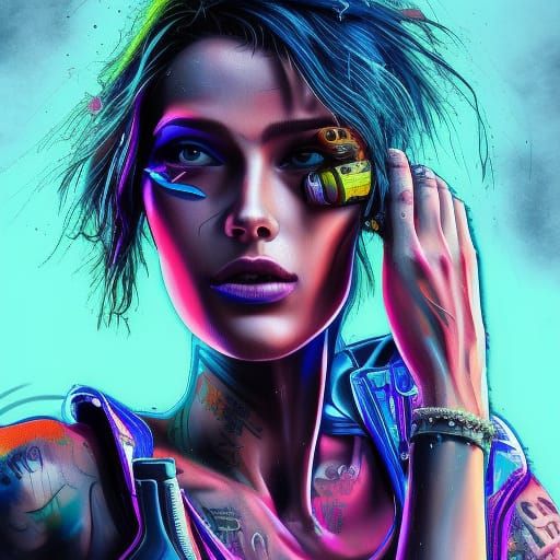 modern art of female rubbing eye.