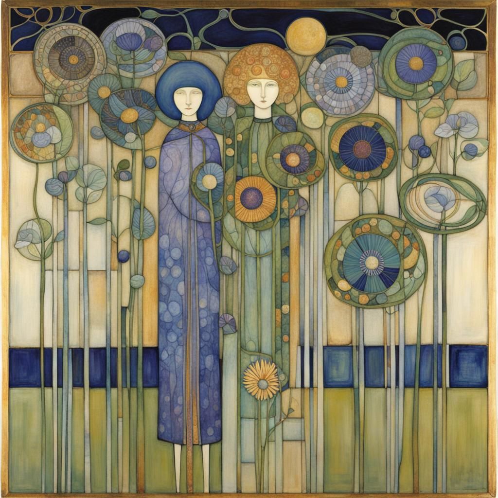 Glasgow Style Floral Patterns in a Digital Artwork