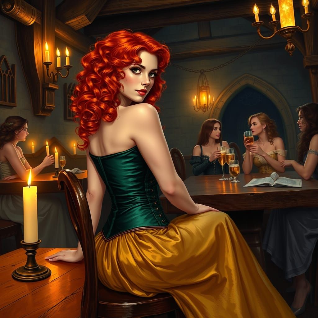 Sensual Redhead in Fantasy Tavern, Inspired by Frazetta and ...