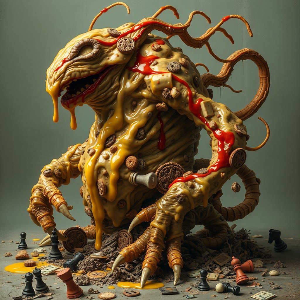 Grotesque Monster Made of Fry Sauce and Board Games