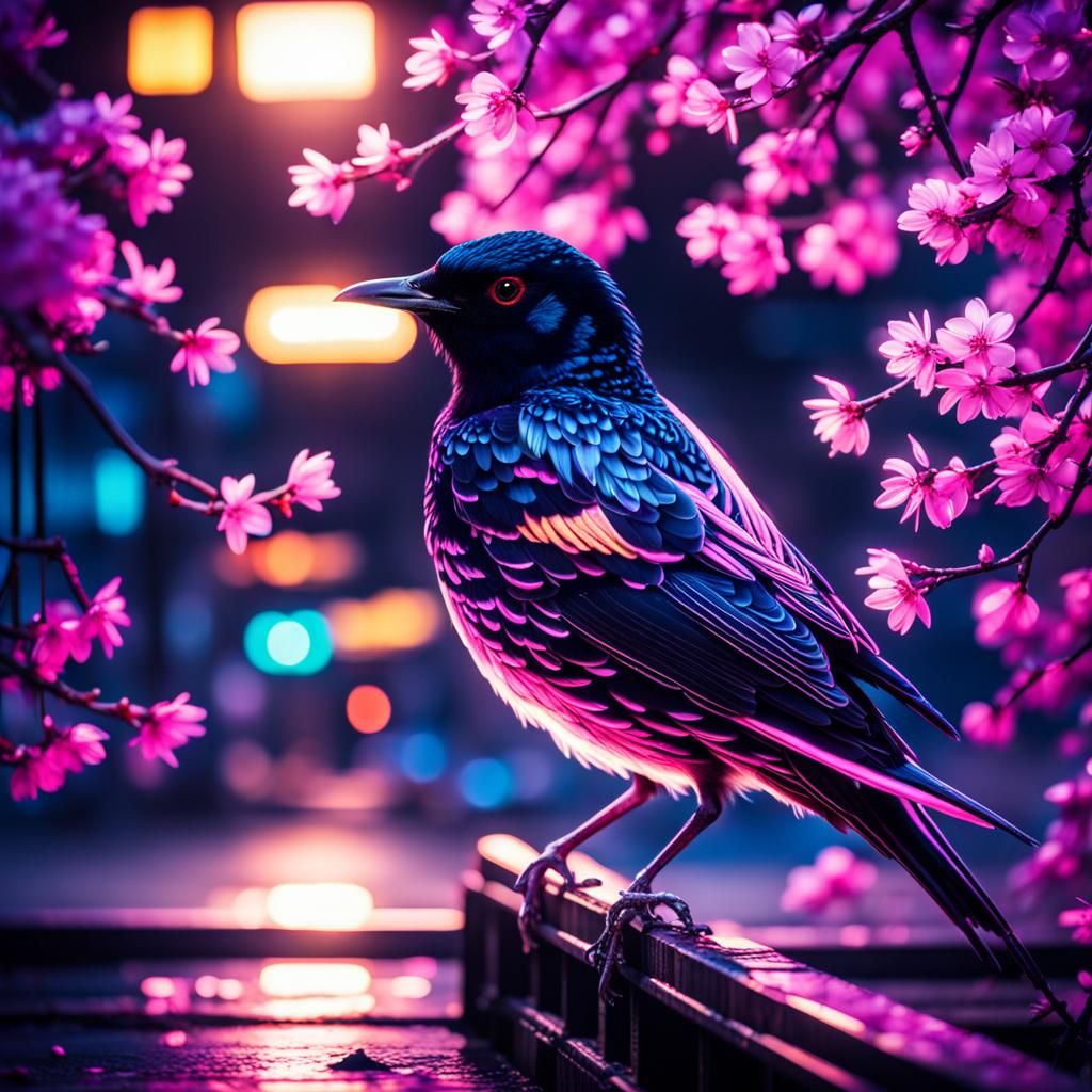 Neon Starling in Tokyo: Backlit Night Photography