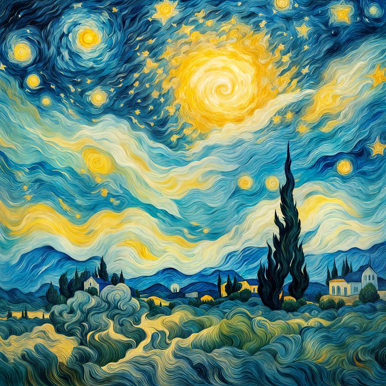 Starry Night Impression as Impasto Painting