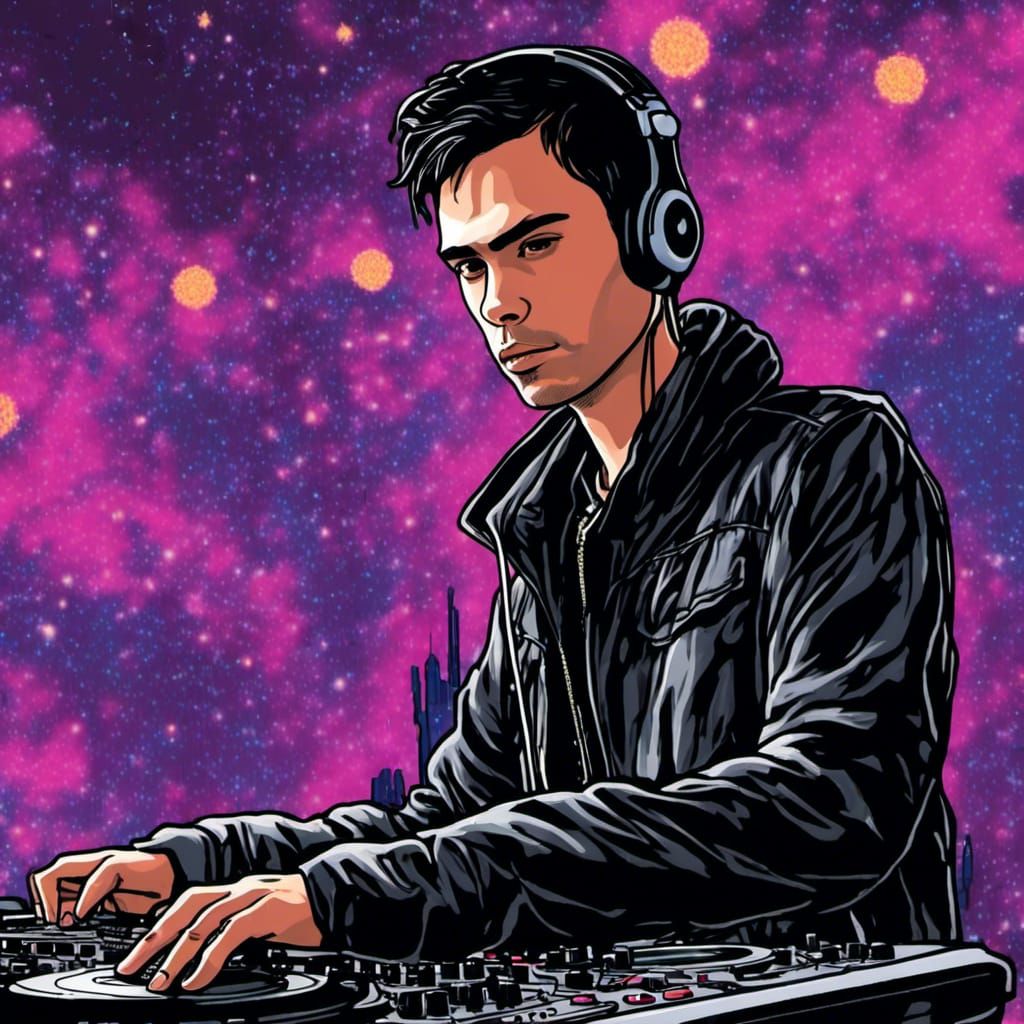Sci-Fi DJ at a Futuristic Space Party