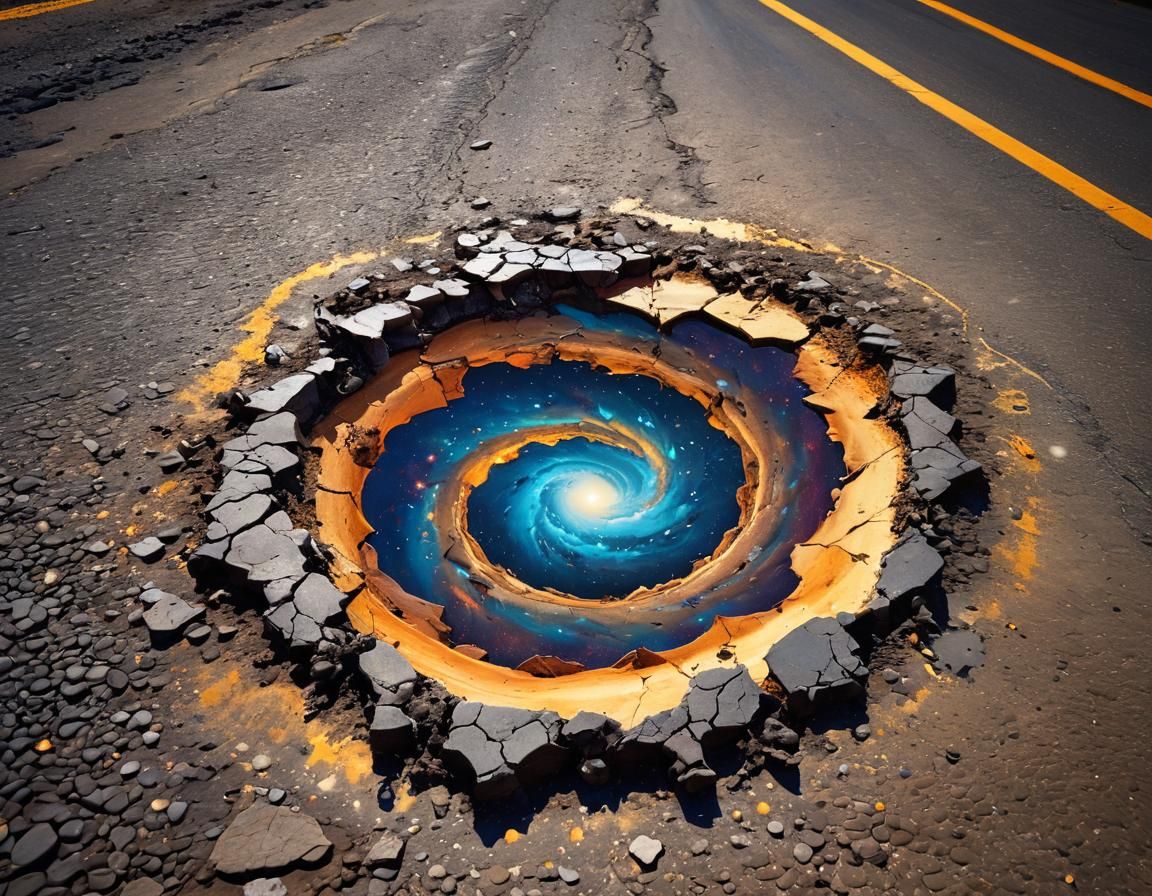 Pothole Galaxy: Surreal Macro Oil Painting