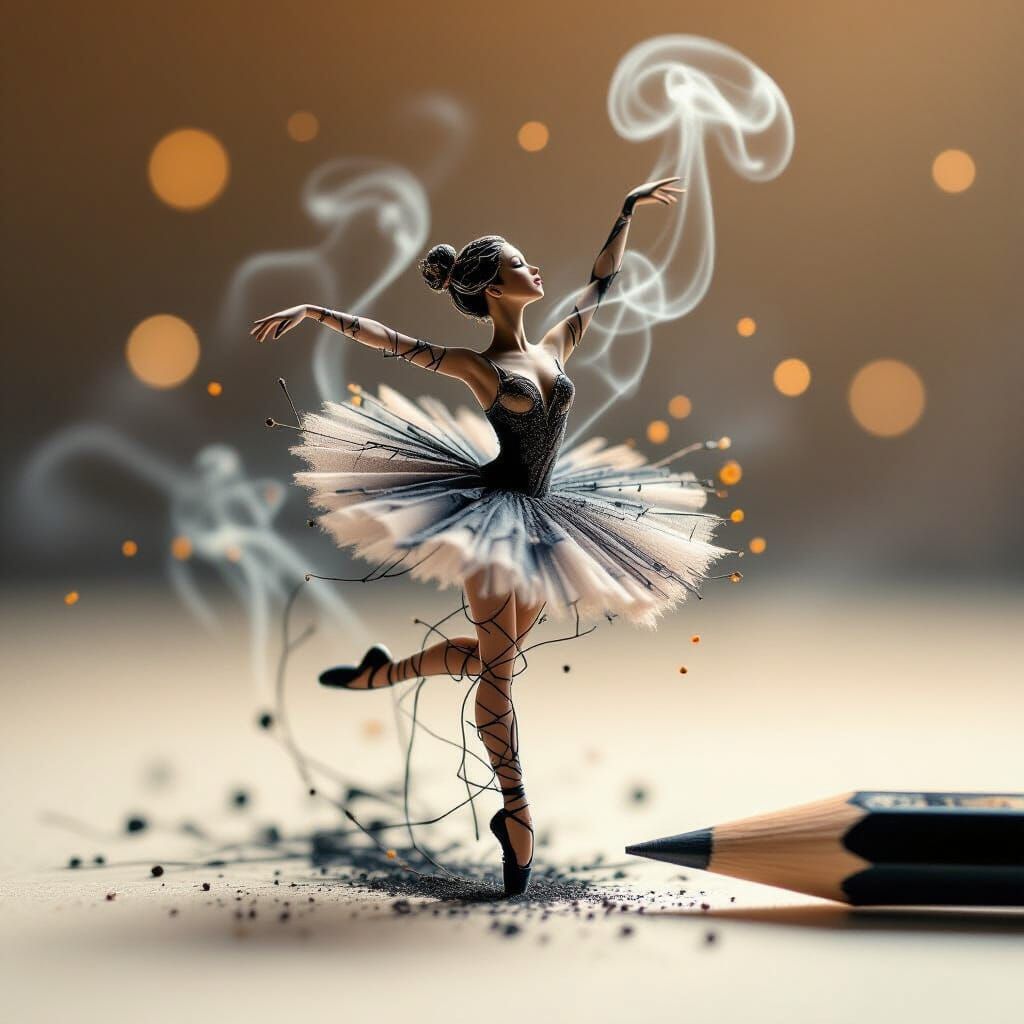 Ballerina of Smoke and Wire Emerging from Pencil Art