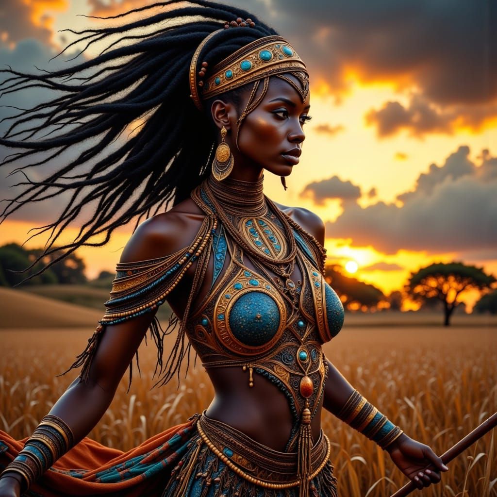Primitive African Warrior Goddess in Psychedelic Fantasy Art