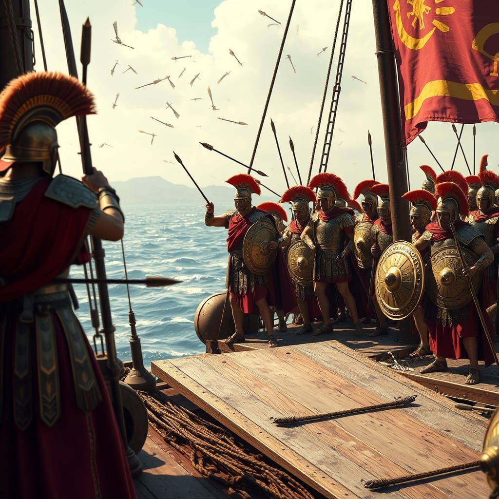 Roman Legionnaires Battle Carthaginian Ship in Photo-Realism