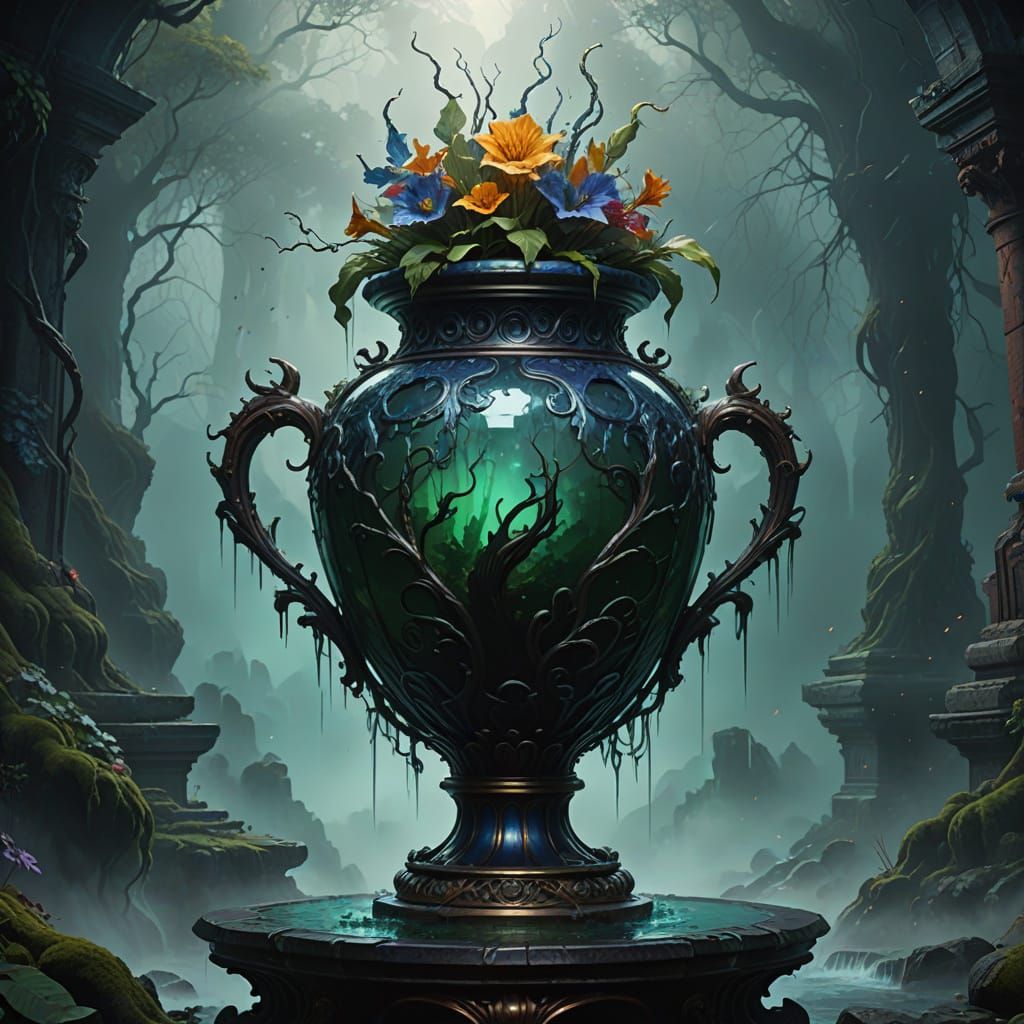 Ethereal Vase in Mystical Chamber