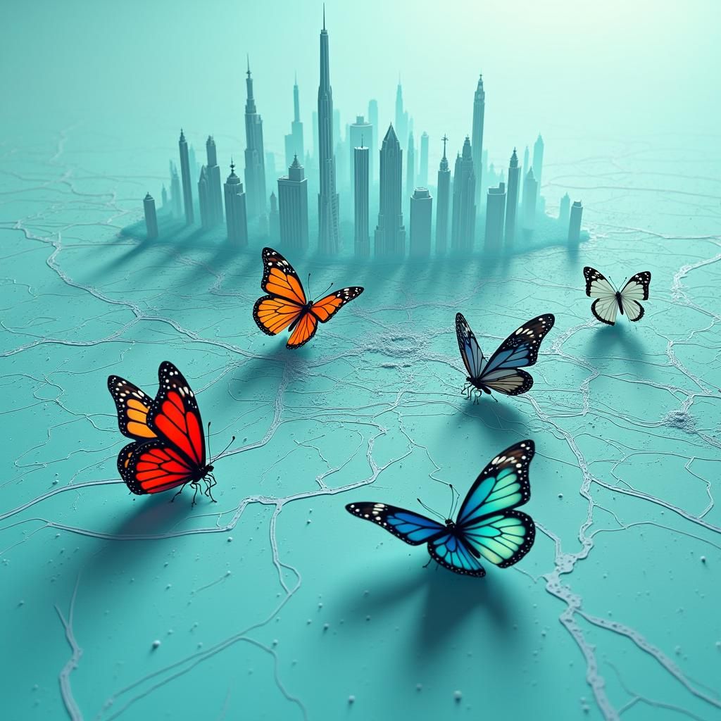 Futuristic City Map of Den Haag with Butterflies