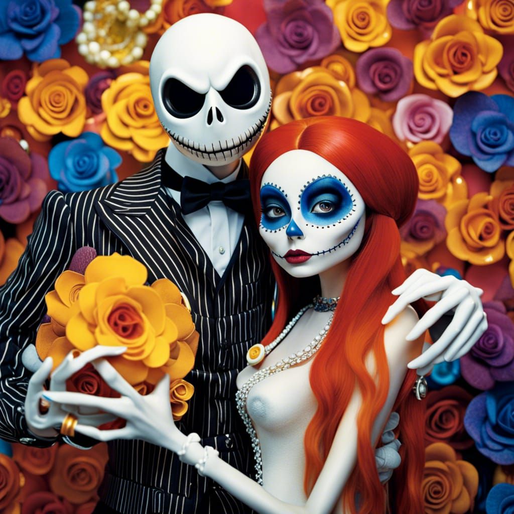 Jack Skellington and Sally Portrait in Vivid Magical Scene