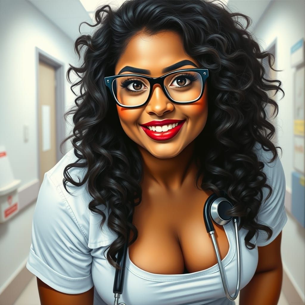 Seductive Nurse with Expressive Eyes, Oil Painting