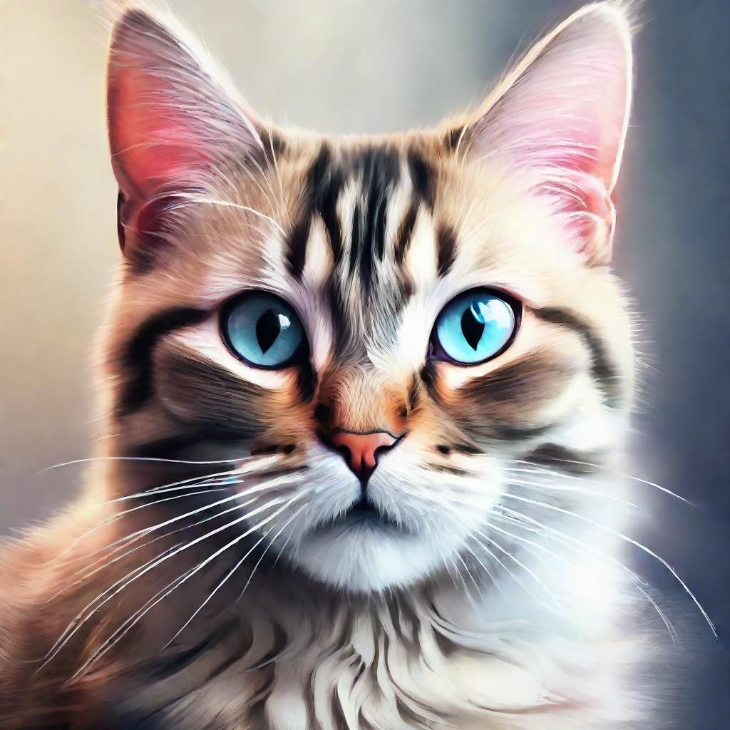 Cute Kawaii Cat in Airbrush Watercolor Style