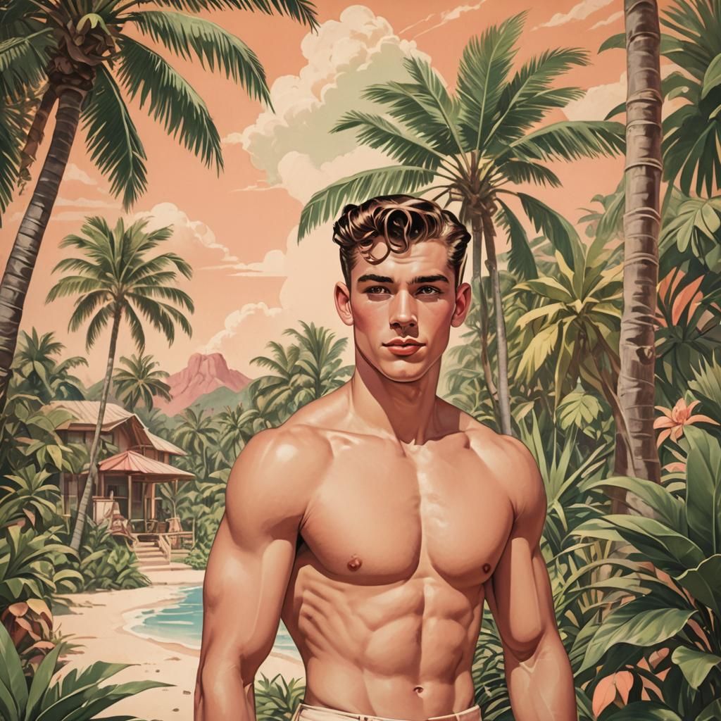 Vintage Pin-Up Glamour in Tropical Setting