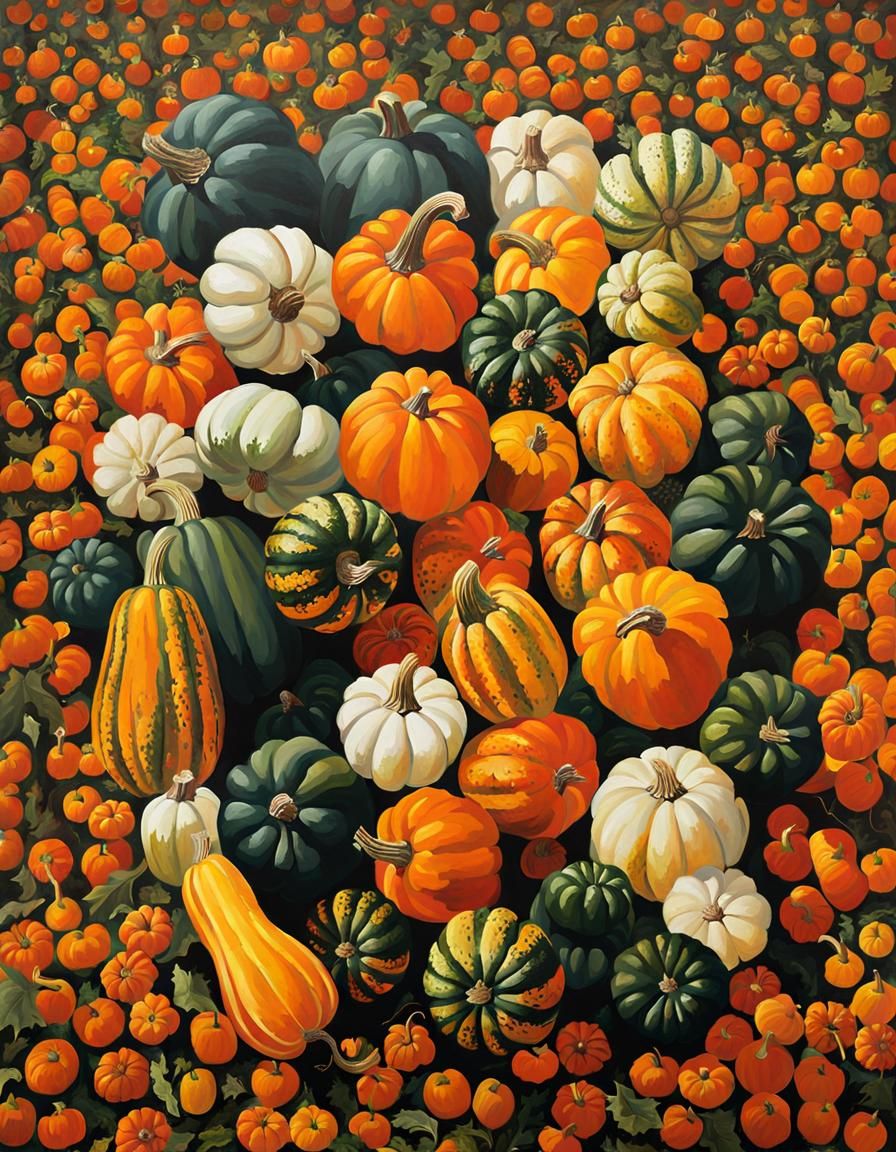 Pumpkins and Squashes Still Life Painting