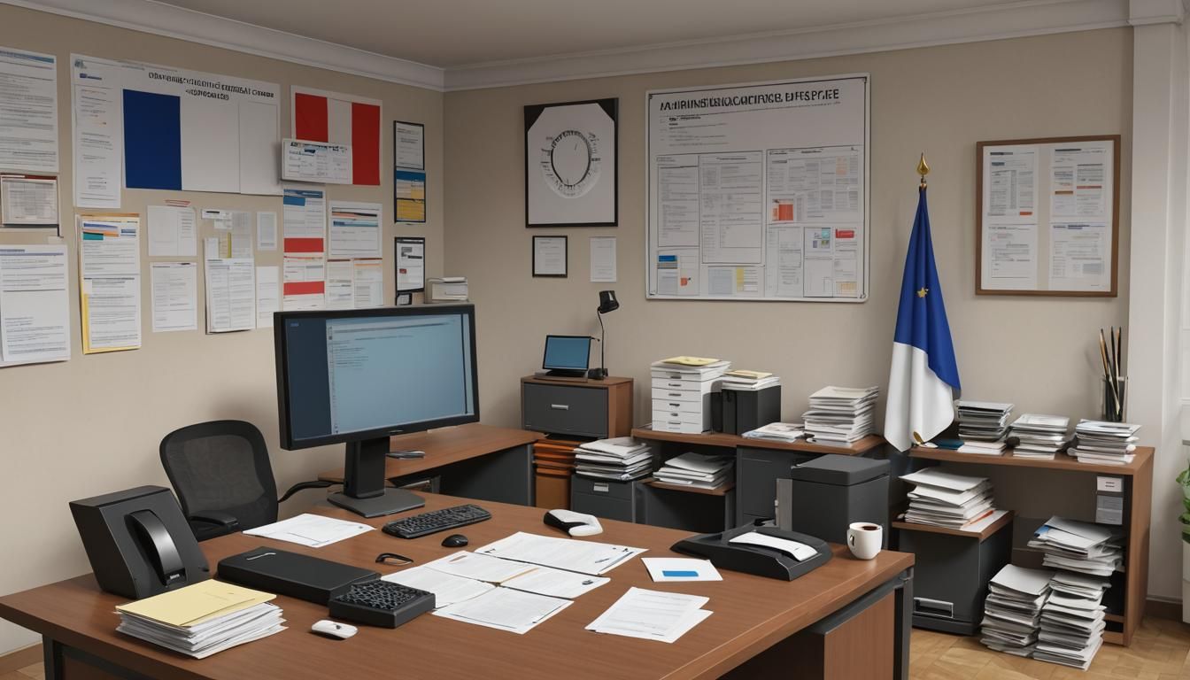 French Administrative Office Illustration in Cinematic Style