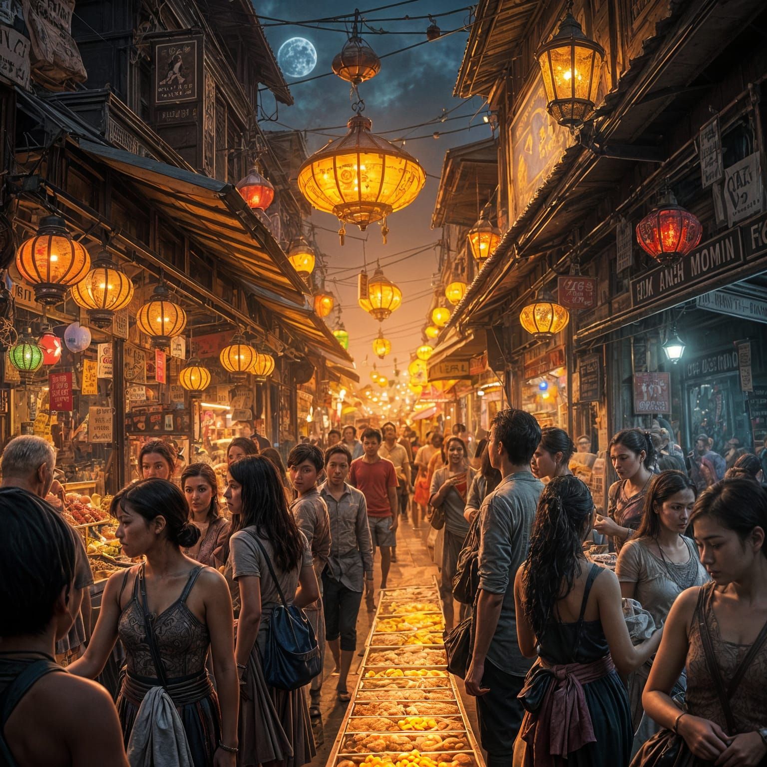 Vibrant Night Market in Super Realistic Detail