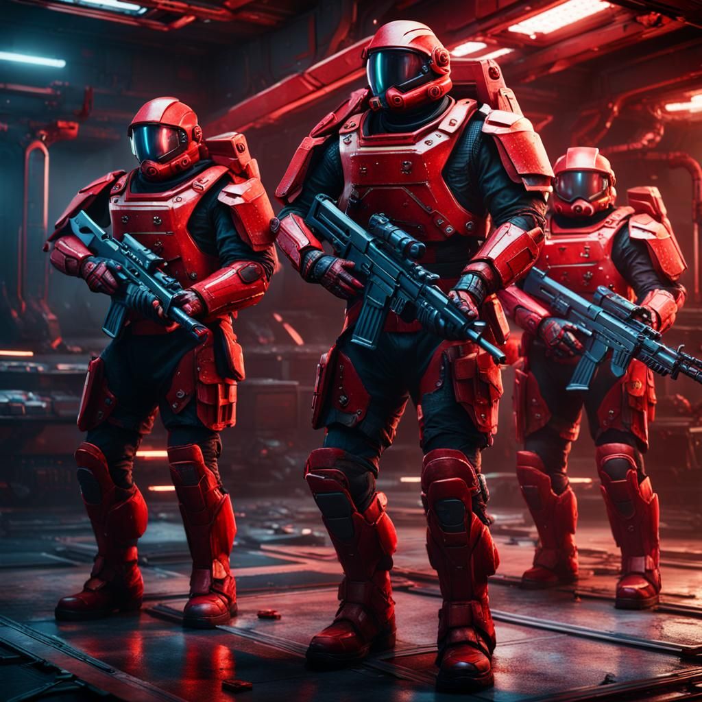 Sci-Fi Soldiers in Red Armor: Matte Painting