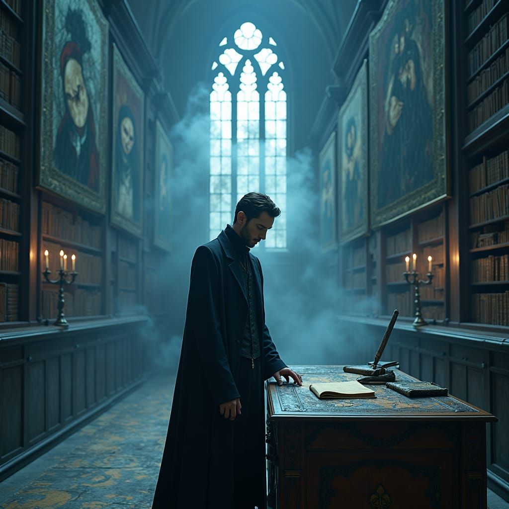 Melancholic Vampire in Gothic Chamber