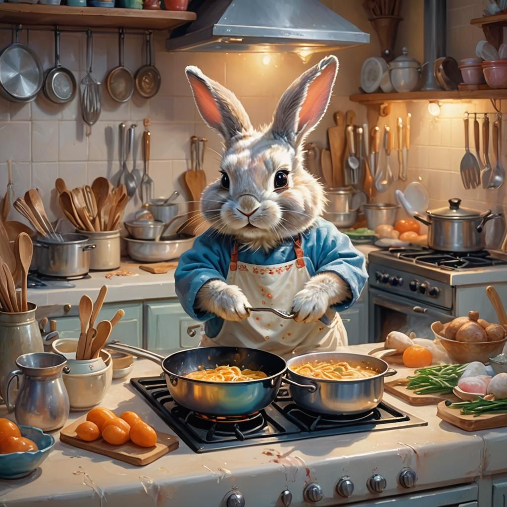 Adorable Bunny Chef: Ethereal Fantasy Kitchen