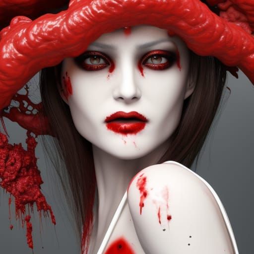 Creepy Girl with Bloody Eyes and Red Roses