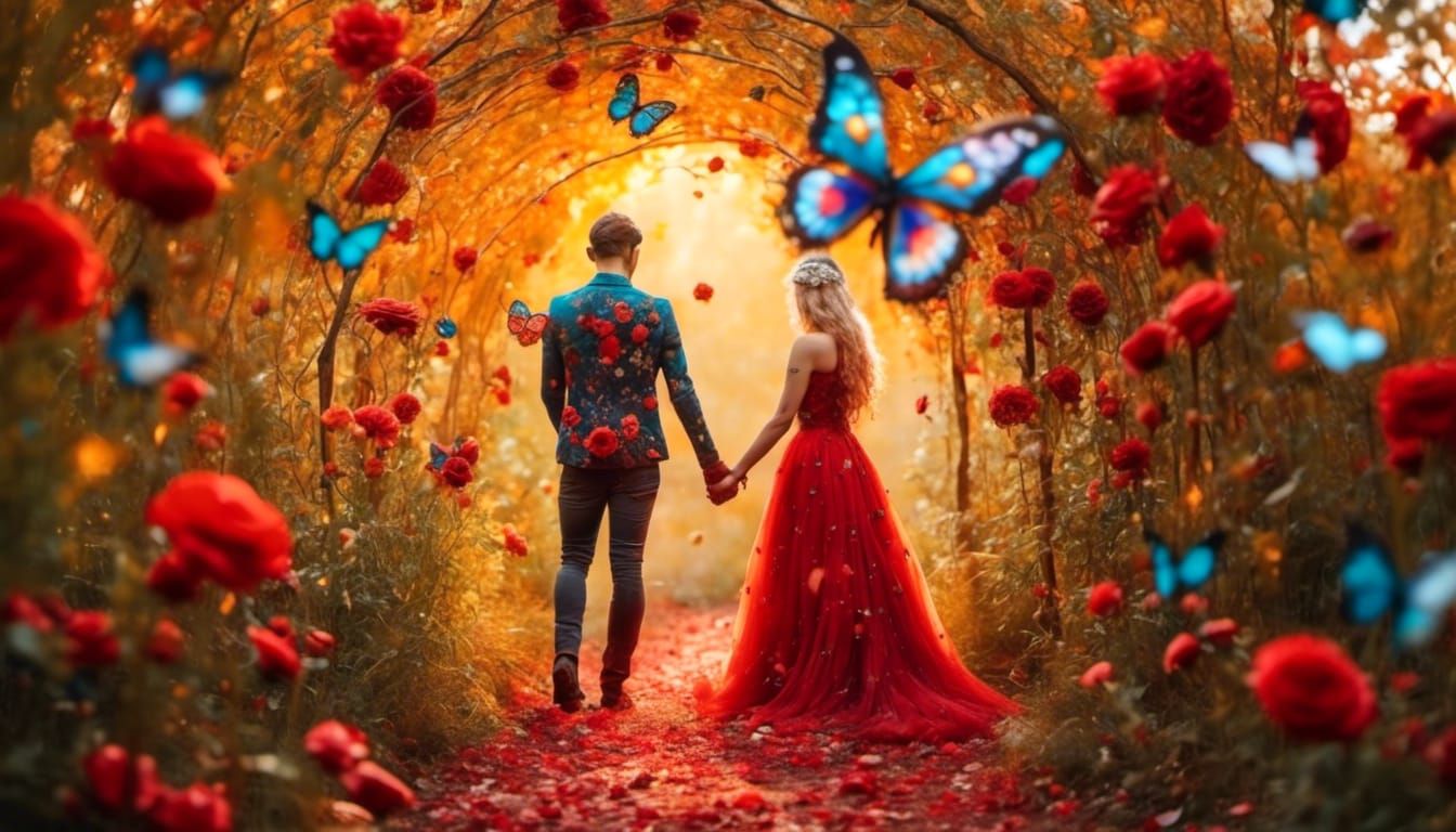 Romantic Elves Under Moonlit Rose Archway