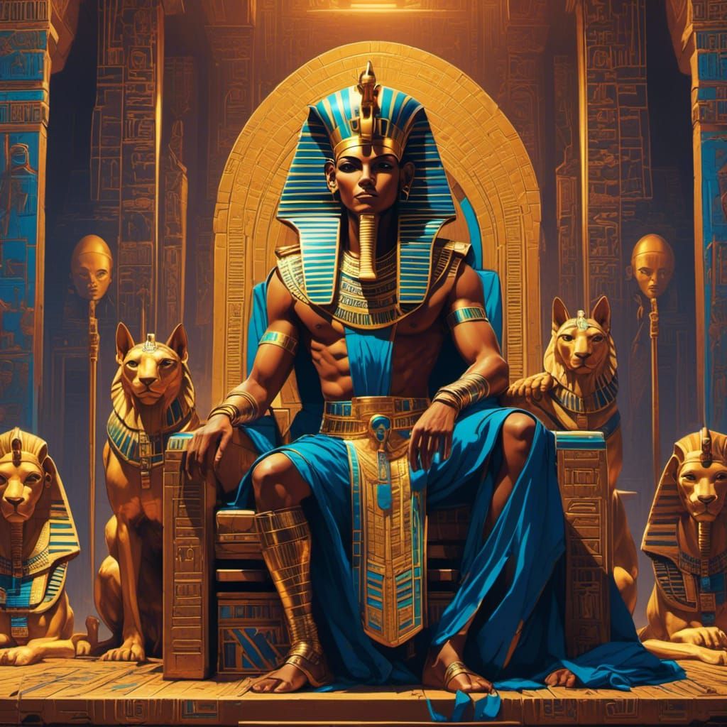 Synthwave Pharaoh Exudes Power on His Throne