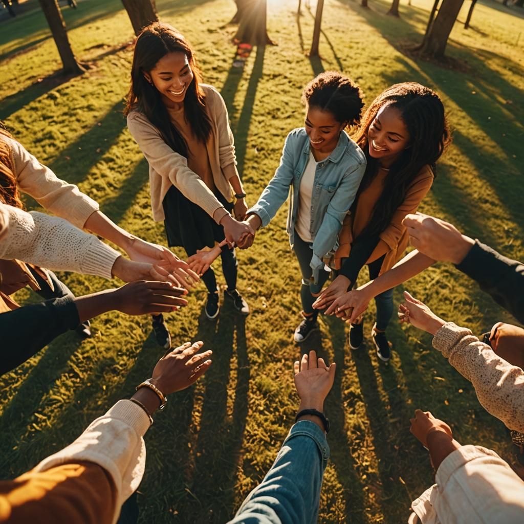 Friends Holding Hands in Golden Hour Light