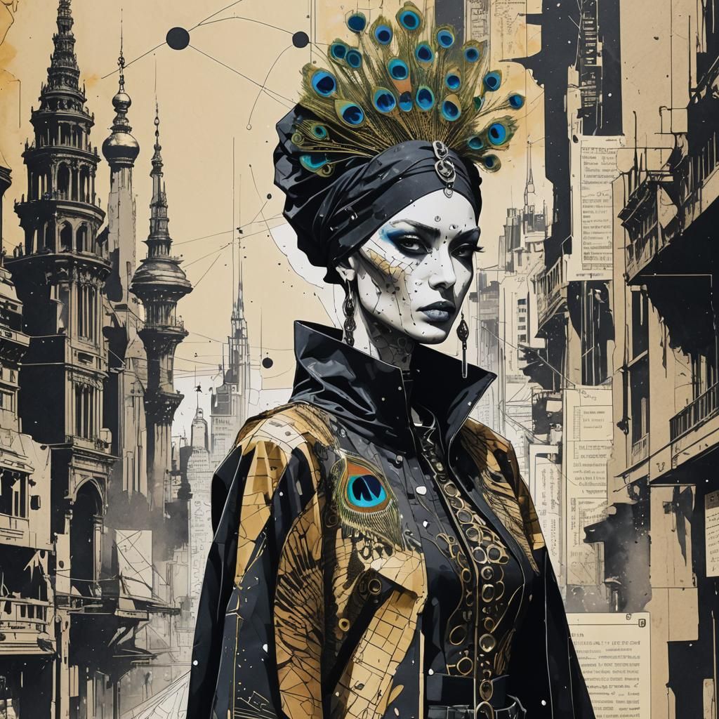 Pierced Model in Peacock Fashion: Neoplastic Technical Drawi...