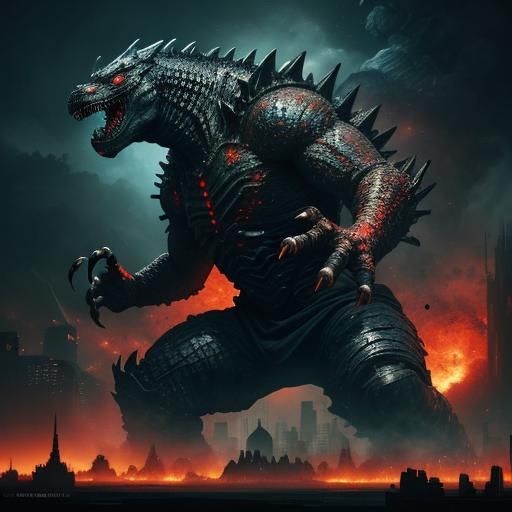 Space Monster Roars in Cityscape Battle with Godzilla