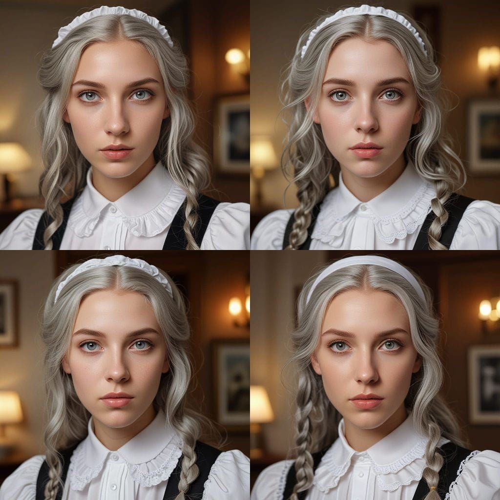 Elegant Young Woman in French Maid Outfit, Shot in Cinematic...