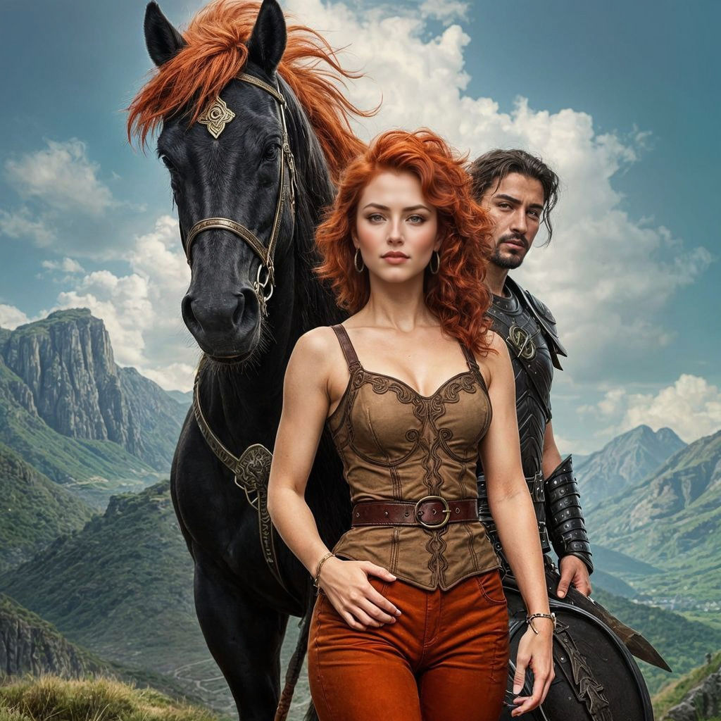 Celtic Woman with Horse and Warrior