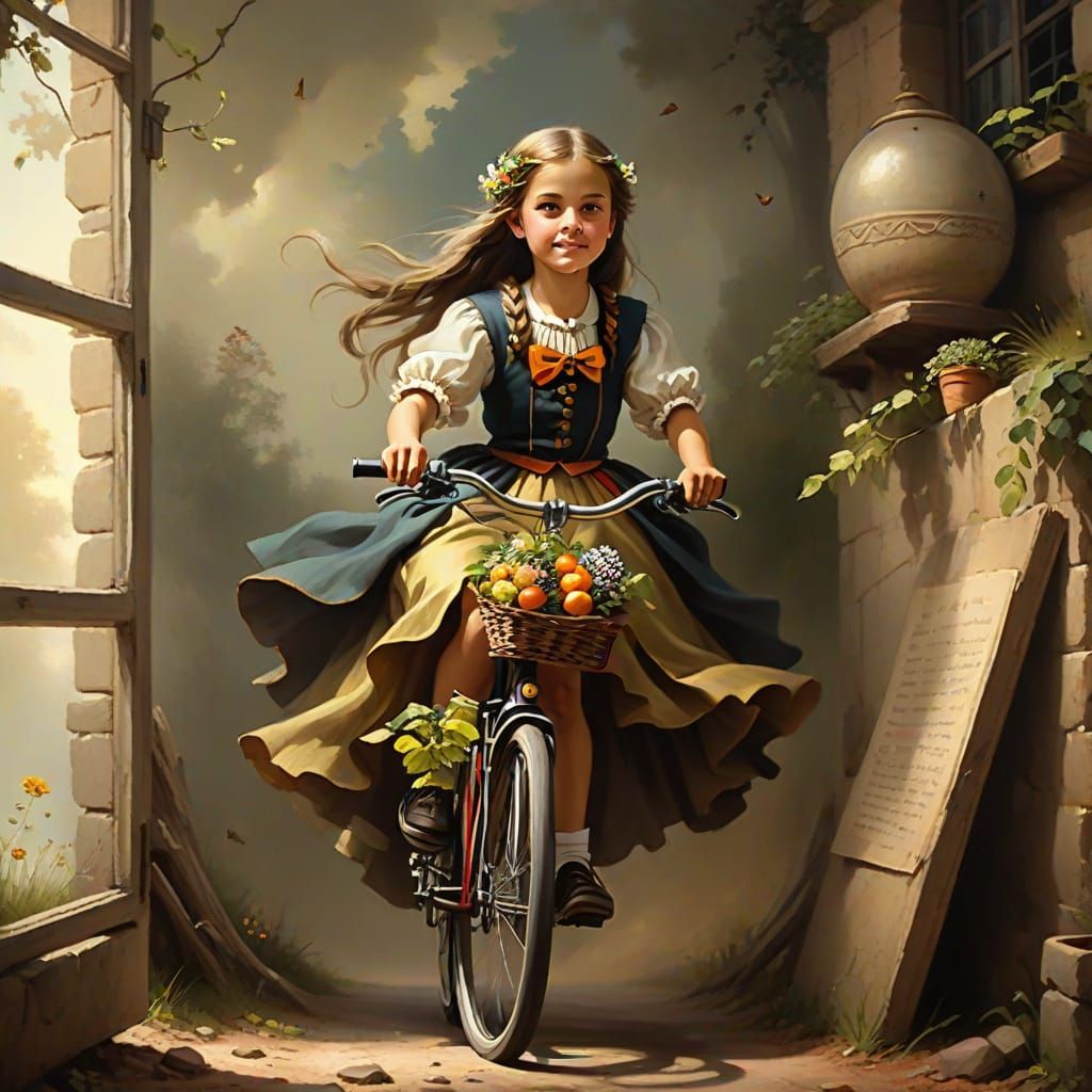 Fairycore Cyclist on Solo Ride in Meadow