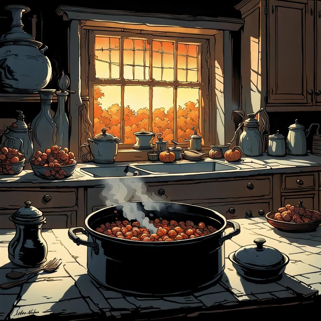 Spooky Haunted Stew Pot in Kitchen