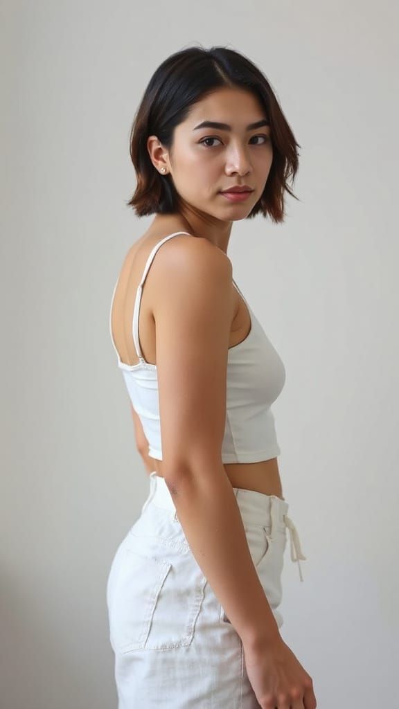 Photorealistic Portrait of Woman in White Outfit