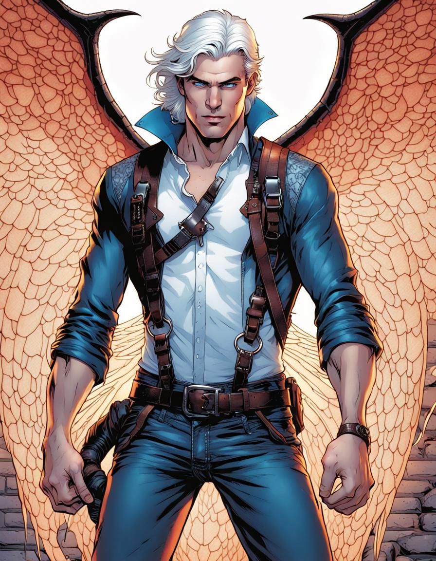 Athletic Male with Devil Wings in Comic Book Art