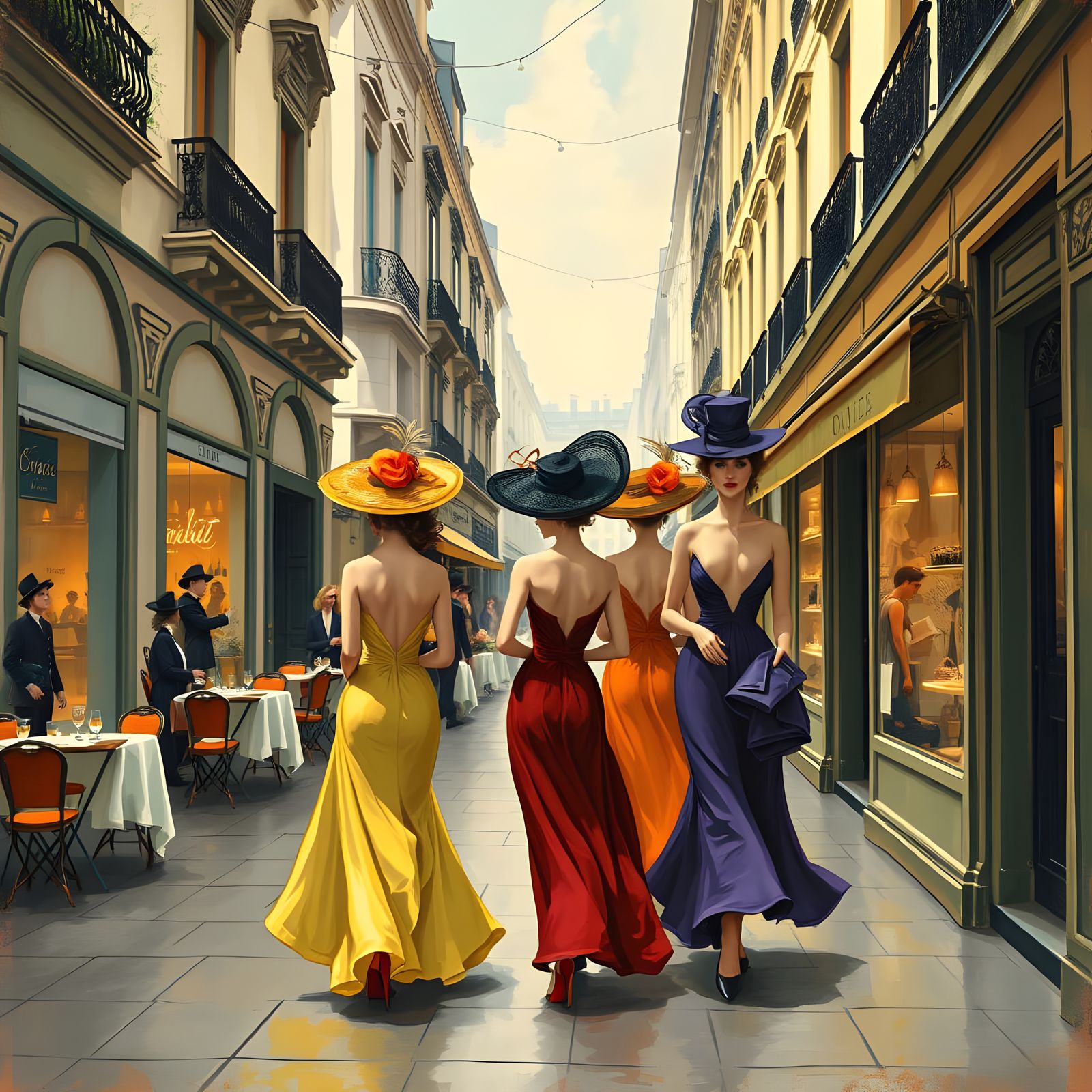 Elegant Parisian Street Scene in Impressionist Style