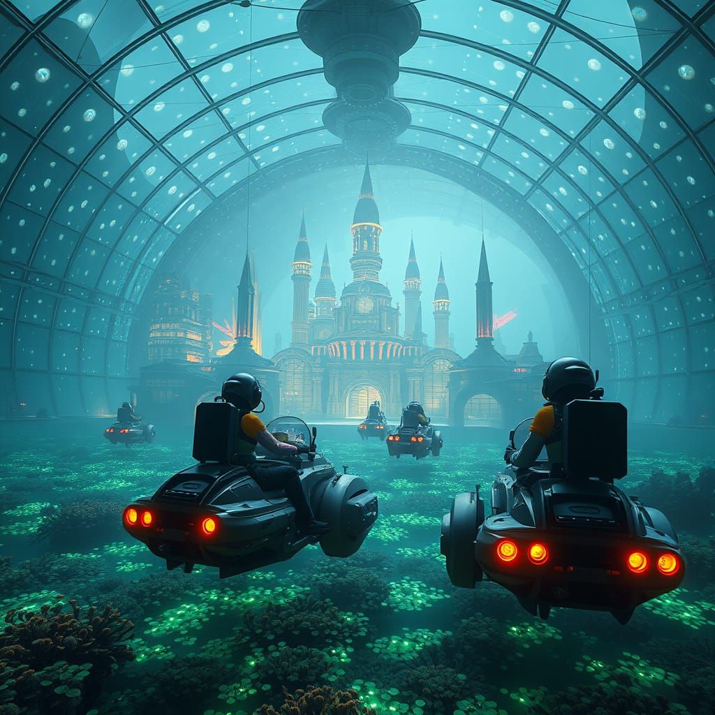 Futuristic Dome City with Bioluminescent Algae