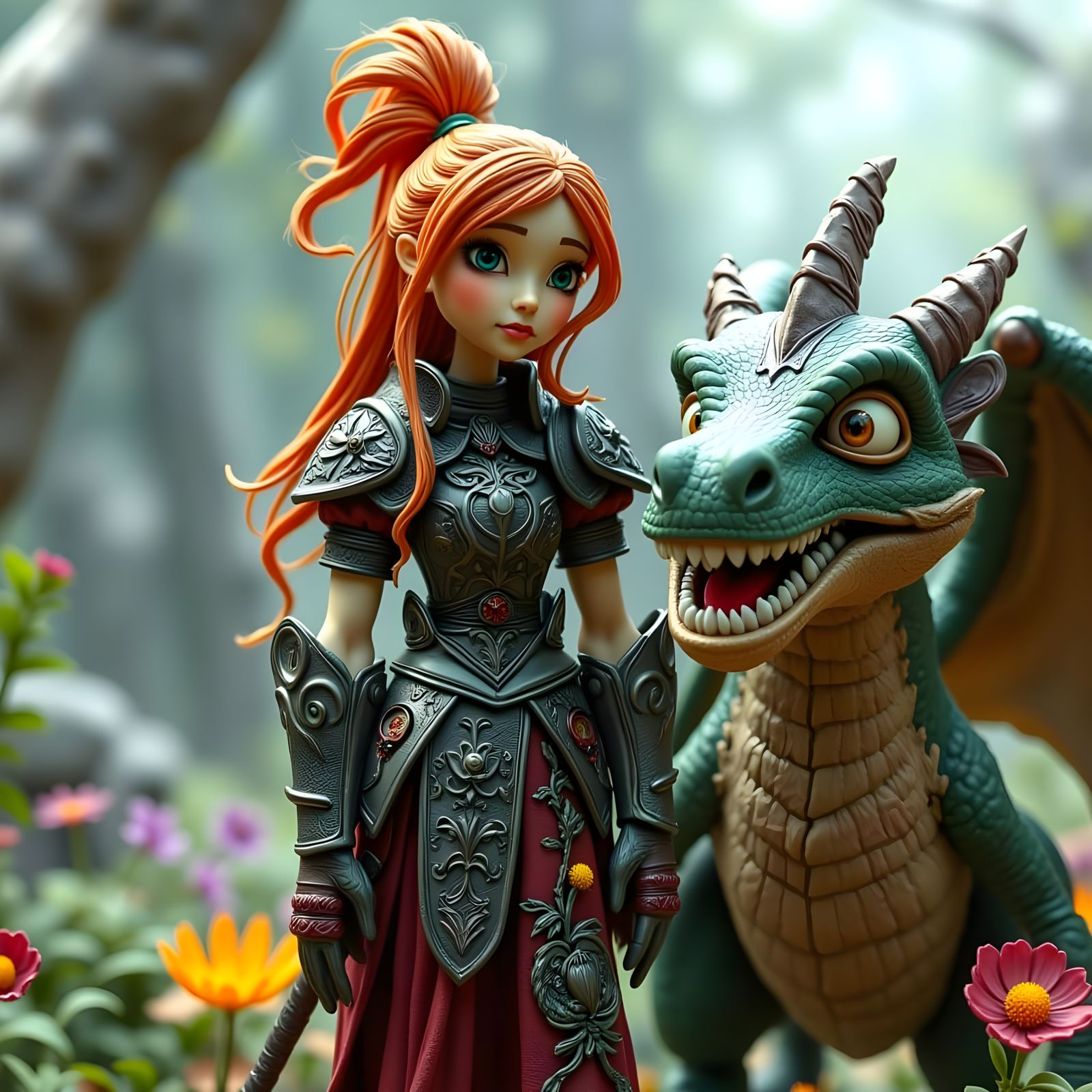 Armored Warrior and Dragon in Stop-Motion Style