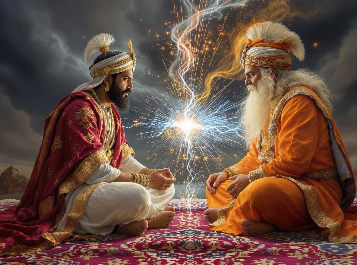 Indian Wizards Duel on Magic Carpets