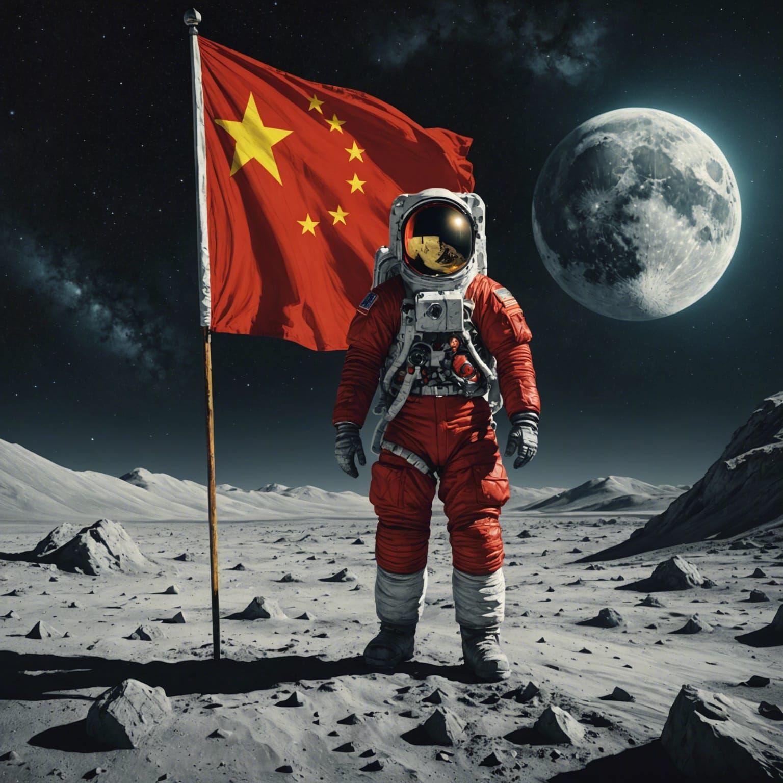 USSR Flag on the Moon in Pin-Up Style